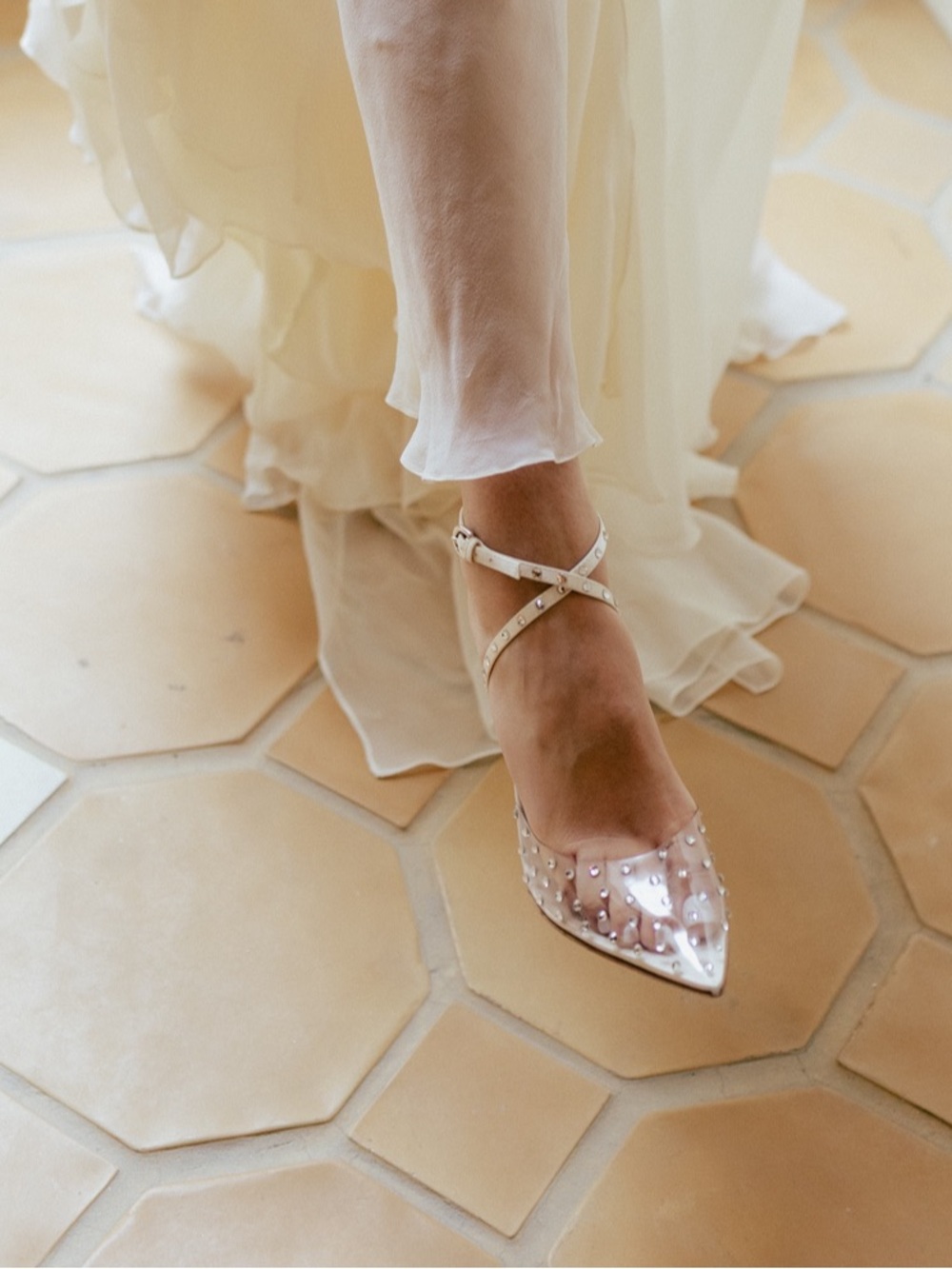 Pointed Clear with crystal Galia Lahav Wedding with Studded Cross-Ankle Straps